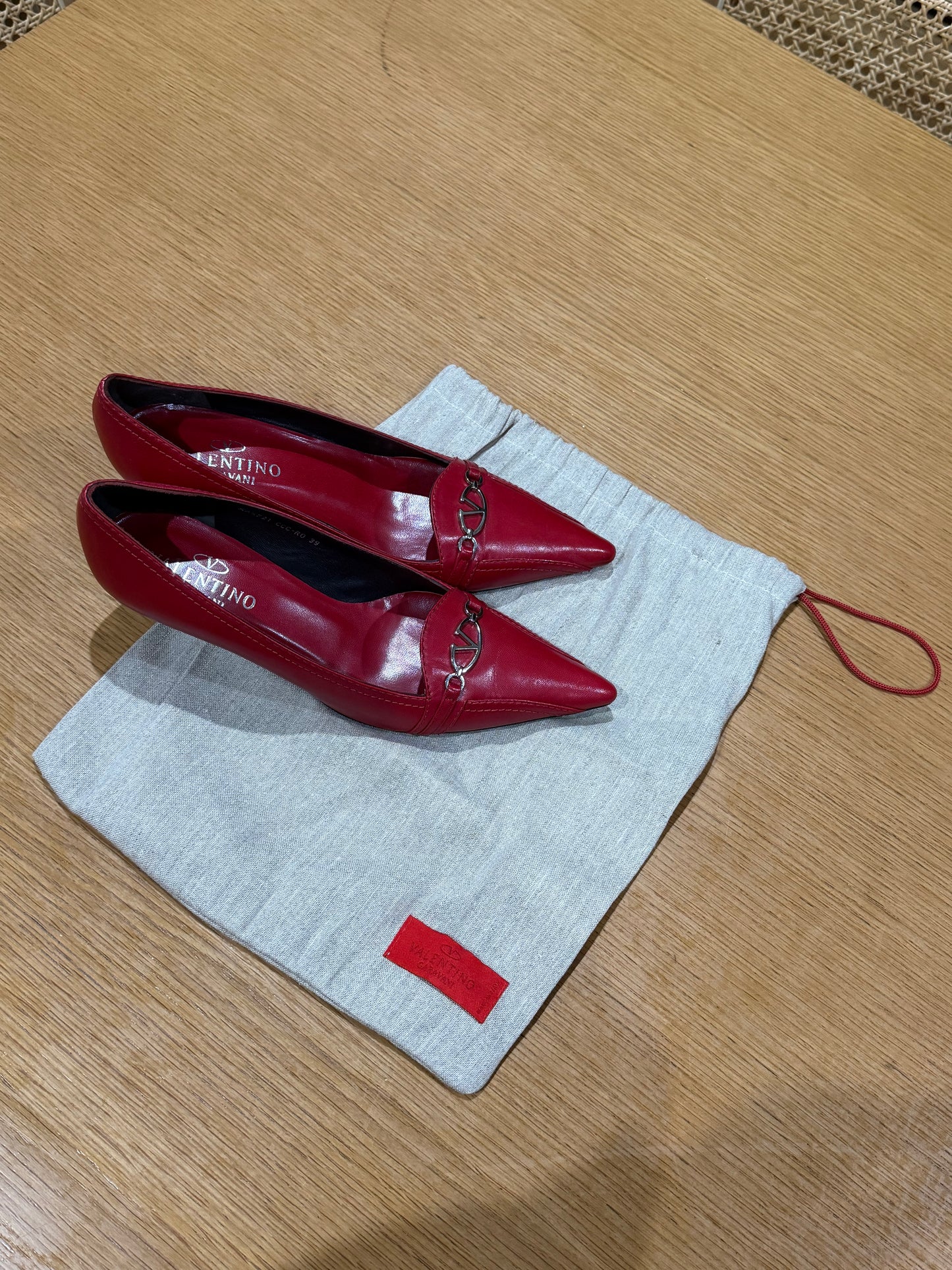 Valentino Garavani red pointed pumps, c. late 1990s, 39 (deadstock)