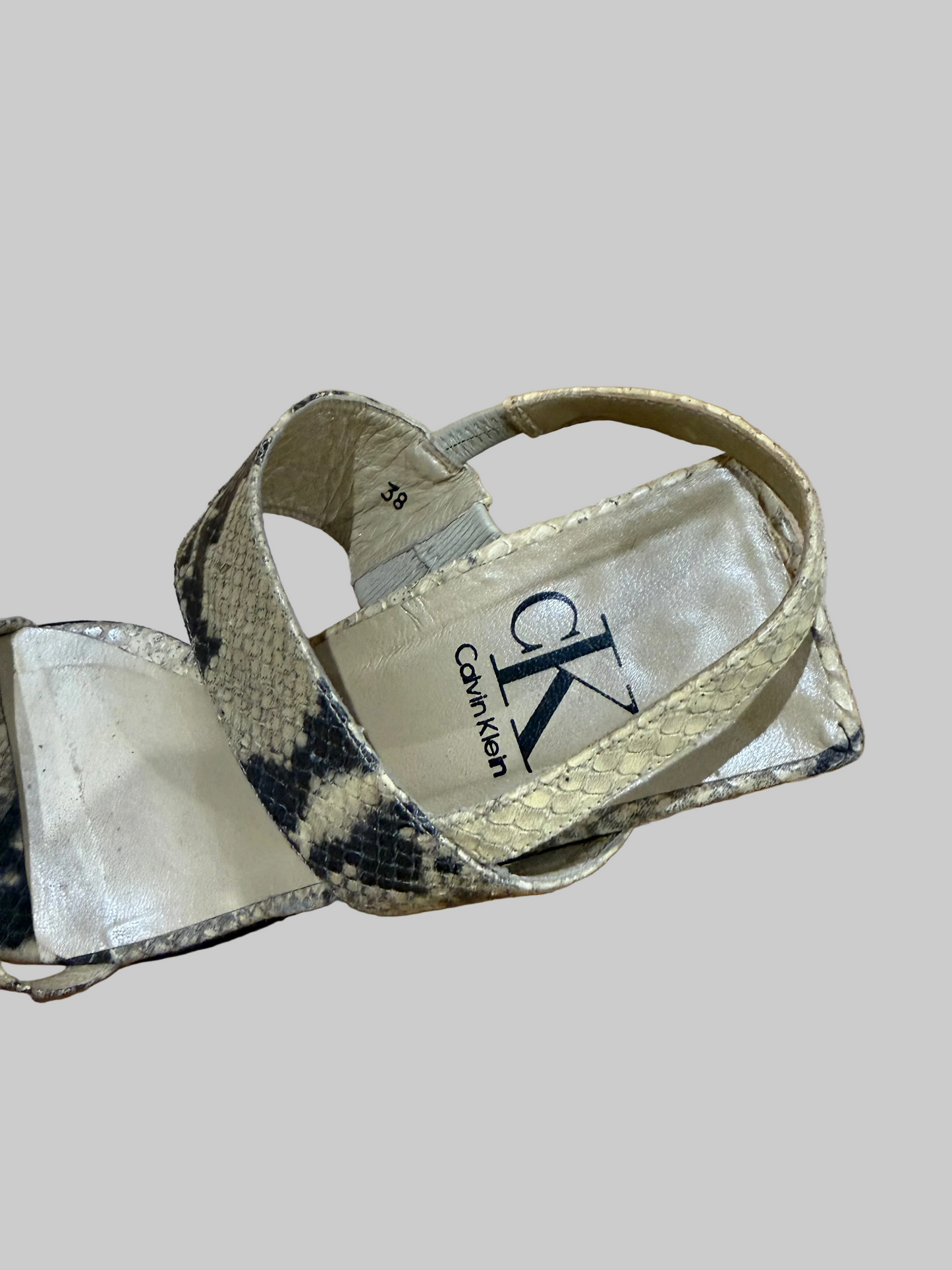 CK by Calvin Klein Snakeskin Sandals, made in Spain, 38.5
