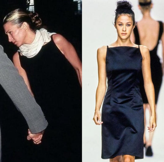 Calvin Klein Collection F/W 1995 Silk Belted Dress with Sequin Underskirt