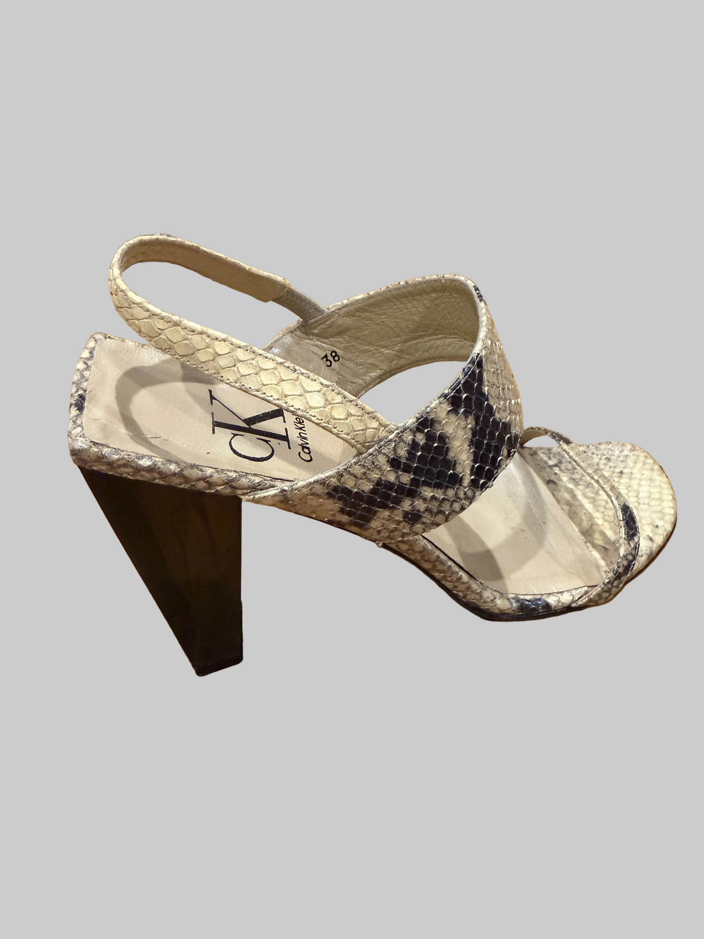 CK by Calvin Klein Snakeskin Sandals, made in Spain, 38.5