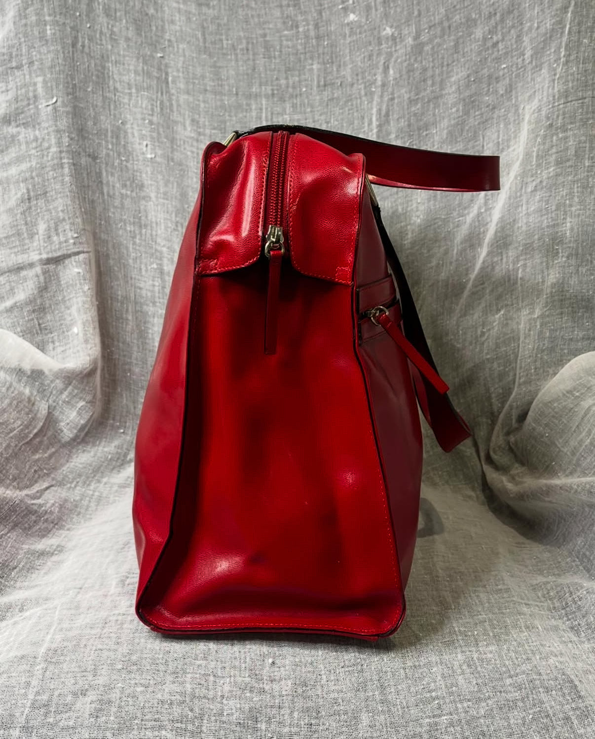 CK Calvin Klein Red Leather Tote, Made in Italy, c. mid 1990s