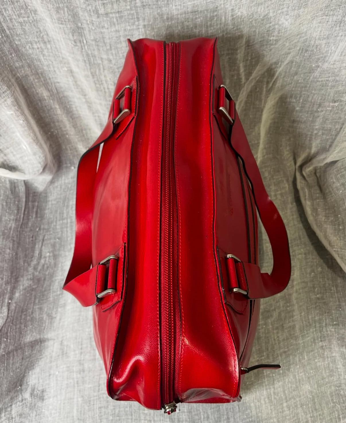 CK Calvin Klein Red Leather Tote, Made in Italy, c. mid 1990s