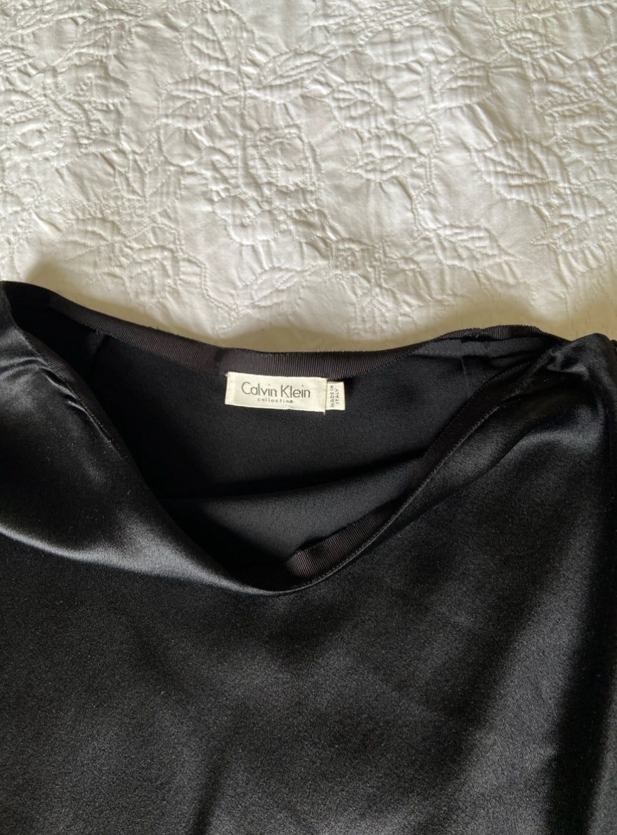 Calvin Klein Collection 100% Silk Black Slip Skirt