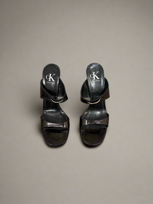 CK Calvin Klein Black Leather Heeled Sandals