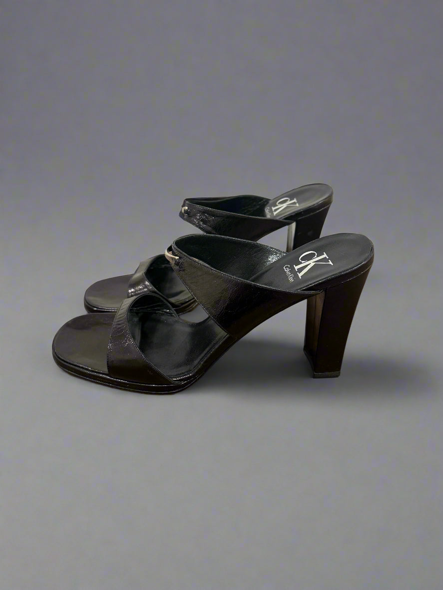 CK Calvin Klein Black Leather Heeled Sandals