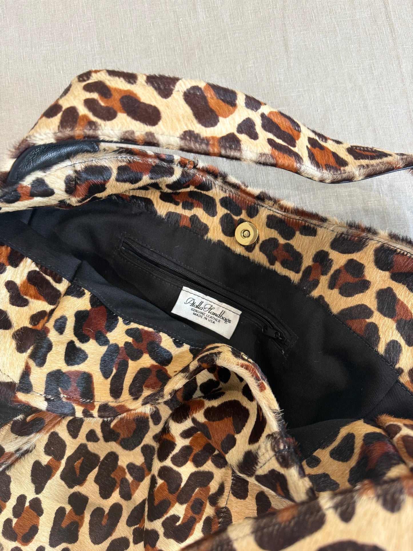 Vintage Leopard Print Shoulder Bag, made in USA