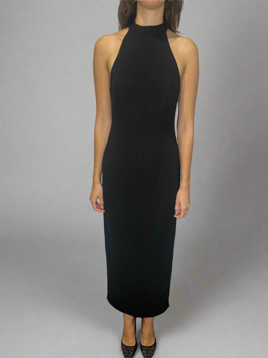 90s Red Door Black Halterneck Dress