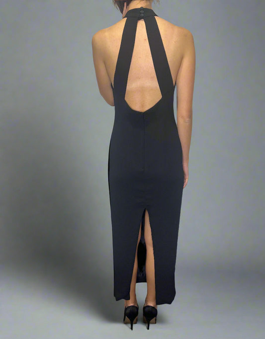 90s Red Door Black Halterneck Dress