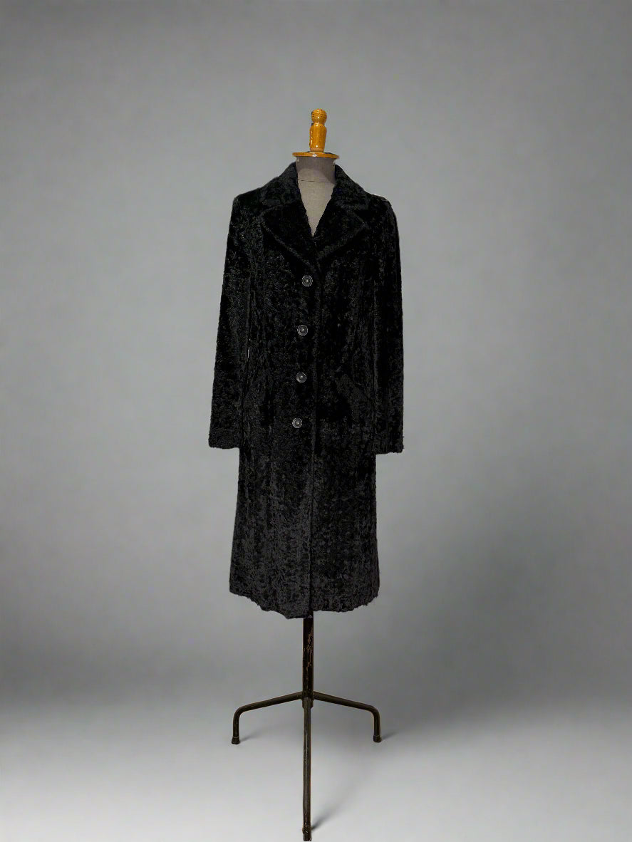 Anna Sui Faux Fur Black Coat, Made in Italy