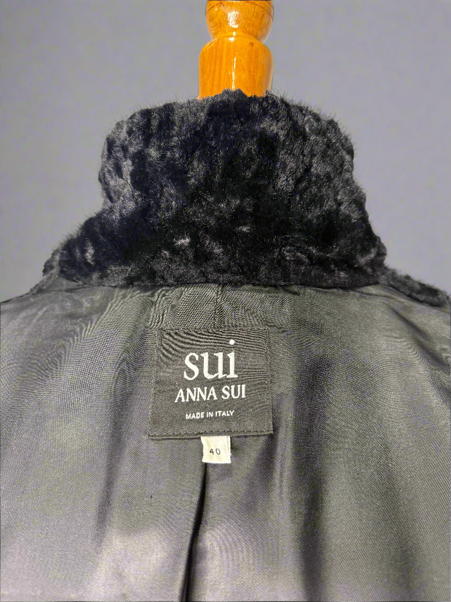 Anna Sui Faux Fur Black Coat, Made in Italy