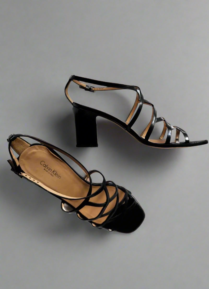 Calvin Klein Collection Black Strappy Sandals, 1990s