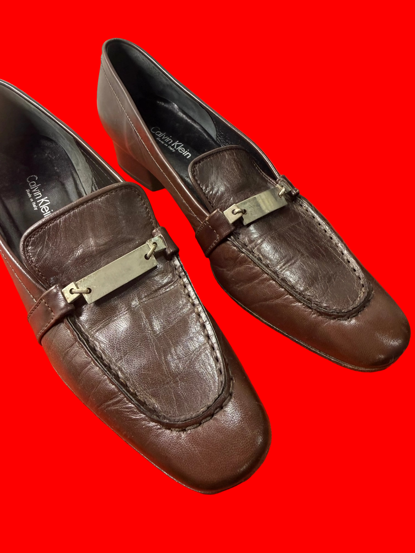 Calvin Klein Collection Burgundy/brown Heeled Loafers, 6.5 US