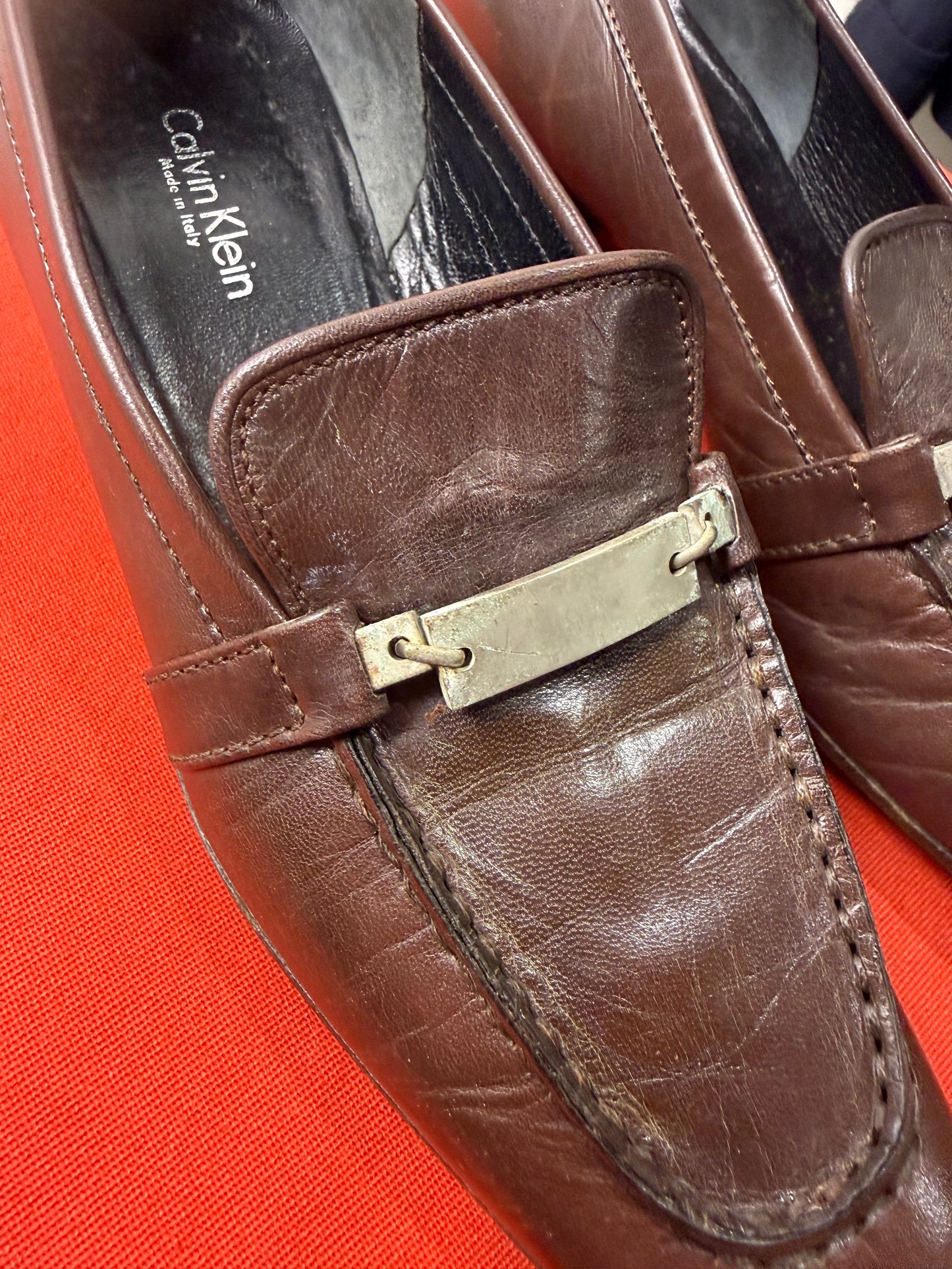 Calvin Klein Collection Burgundy/brown Heeled Loafers, 6.5 US