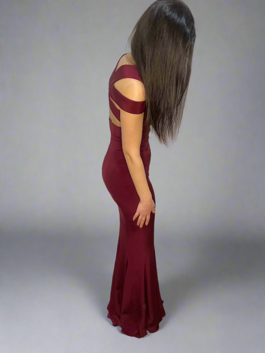 Narciso Rodriguez Stretch-Silk Crepe Open-Back Gown Burgundy