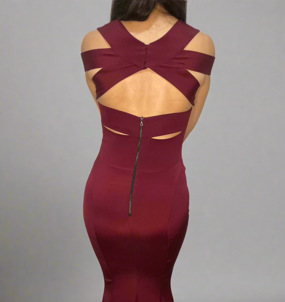 Narciso Rodriguez Stretch-Silk Crepe Open-Back Gown Burgundy