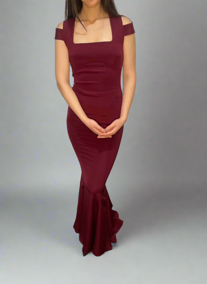 Narciso Rodriguez Stretch-Silk Crepe Open-Back Gown Burgundy