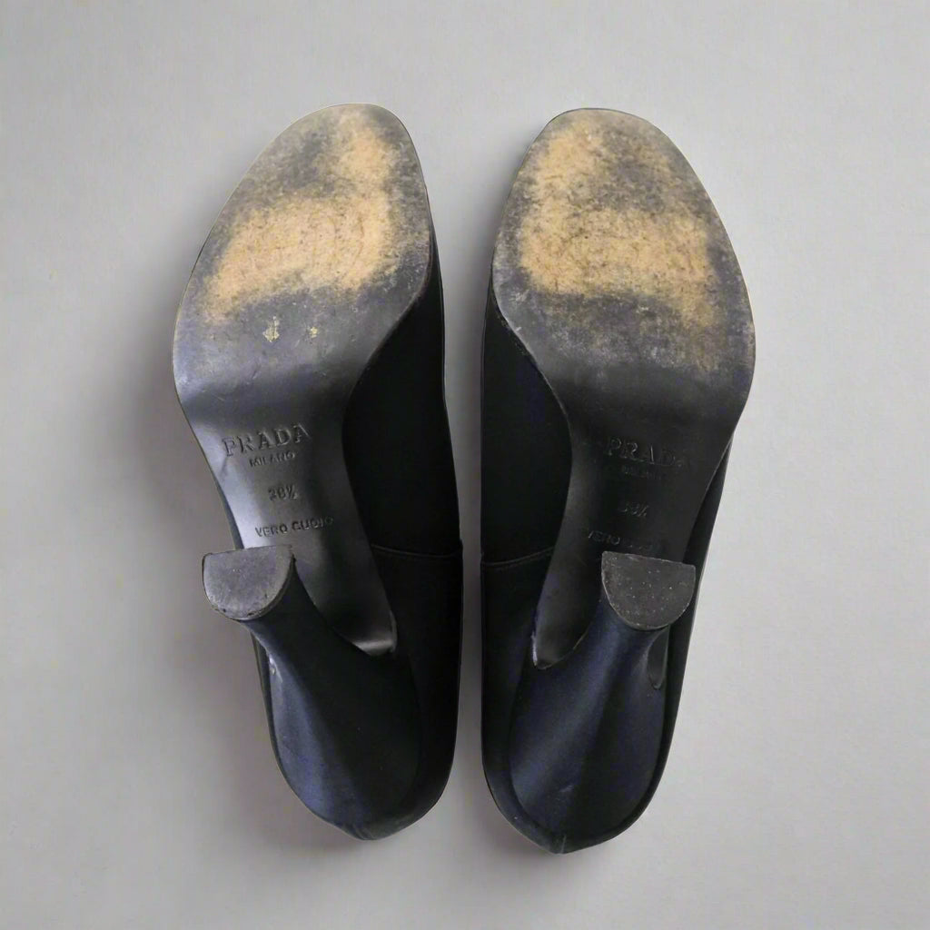 Prada S/S 1994 Black Satin Mary Jane Heels as seen on Carolyn Bessette Kennedy