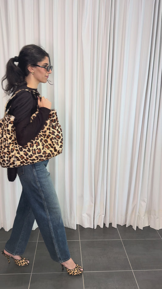 Vintage Leopard Print Shoulder Bag, made in USA