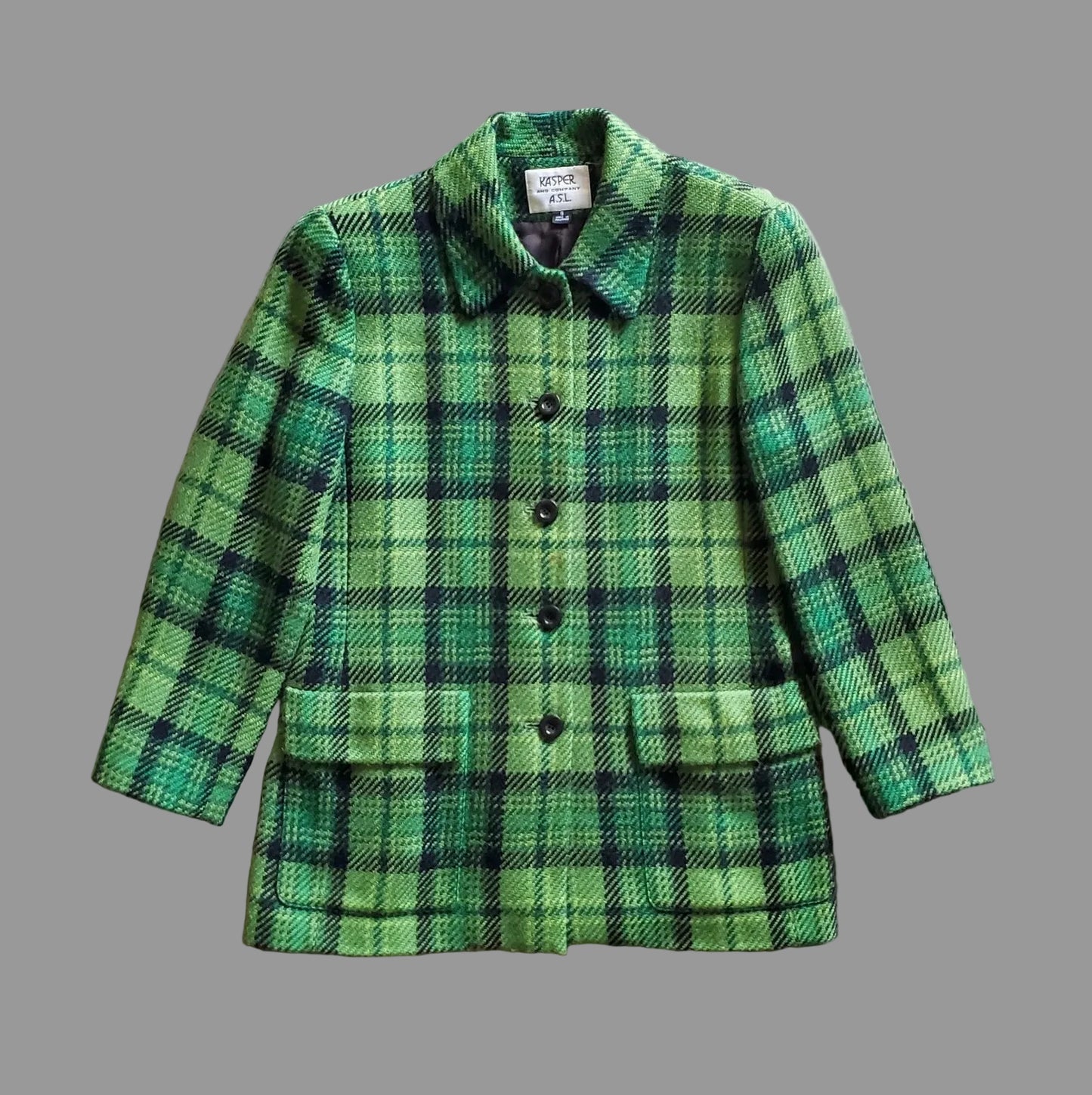 1990s Kasper Green Plaid Jacket, 8