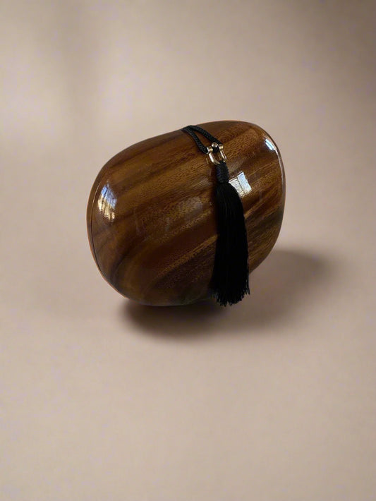 Timmy Woods Wooden Handbag with Black Tassel, 1990s