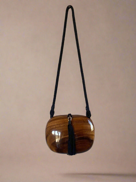 Timmy Woods Wooden Handbag with Black Tassel, 1990s