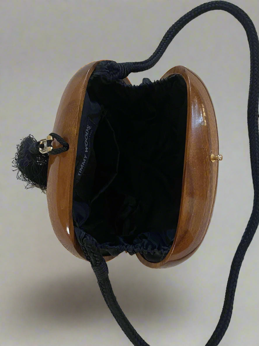 Timmy Woods Wooden Handbag with Black Tassel, 1990s