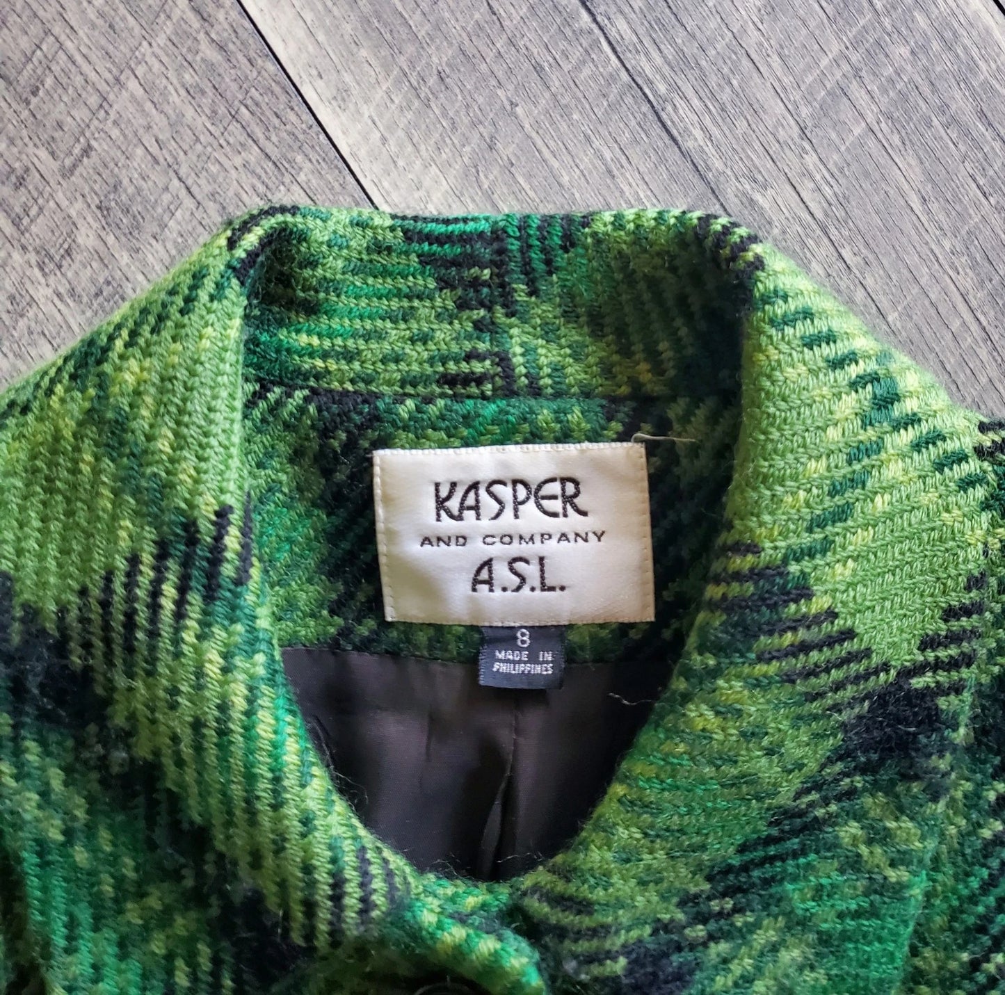 1990s Kasper Green Plaid Jacket, 8