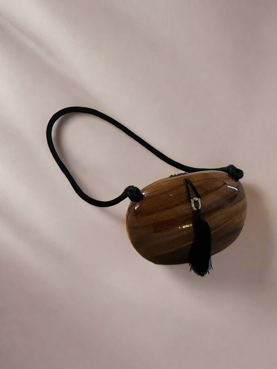 Timmy Woods Wooden Handbag with Black Tassel, 1990s